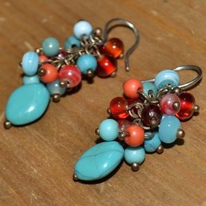 Turquoise gemstone dangle waterfall hook Earrings